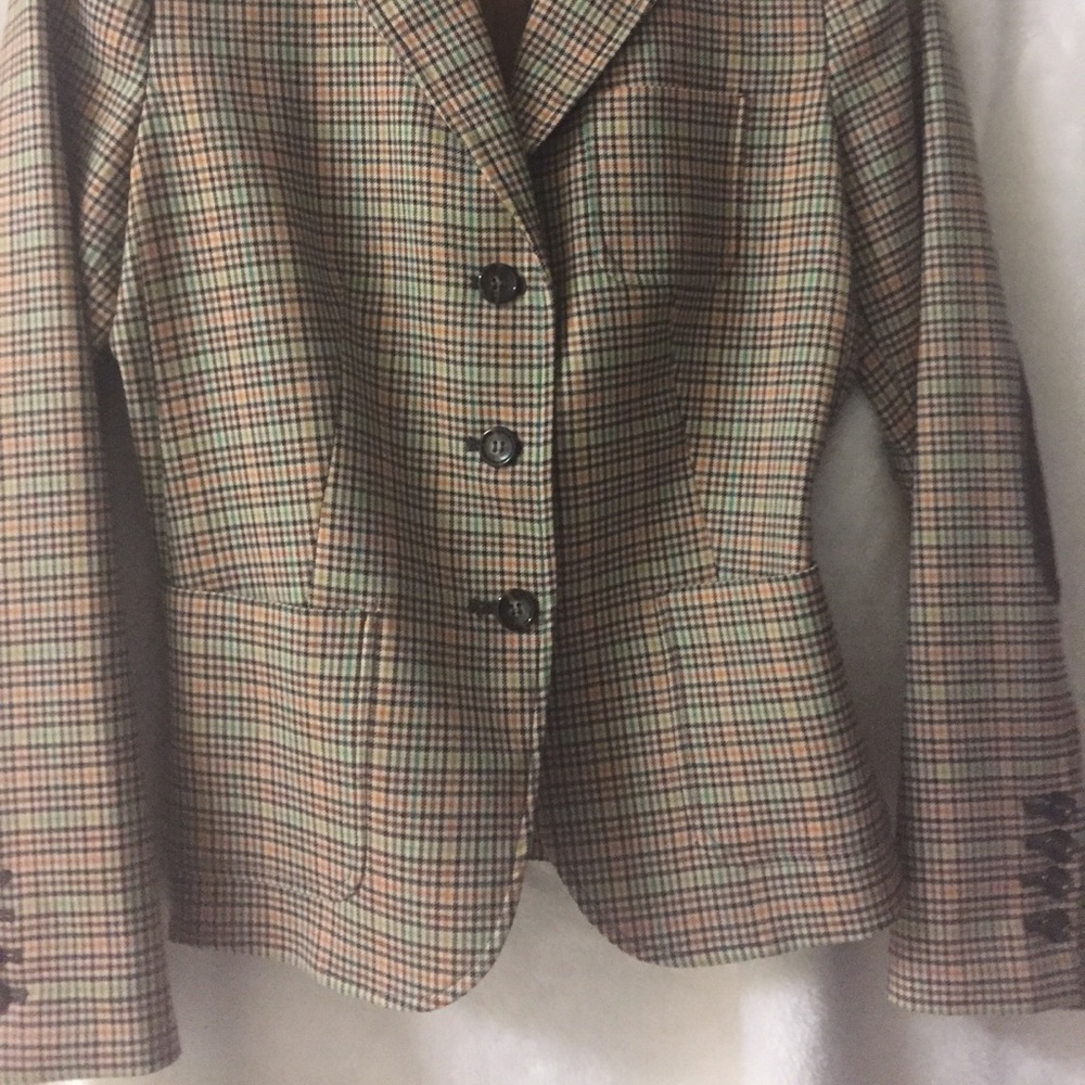 Houndstooth Riding Tan Plaid Wool Blend Jacket